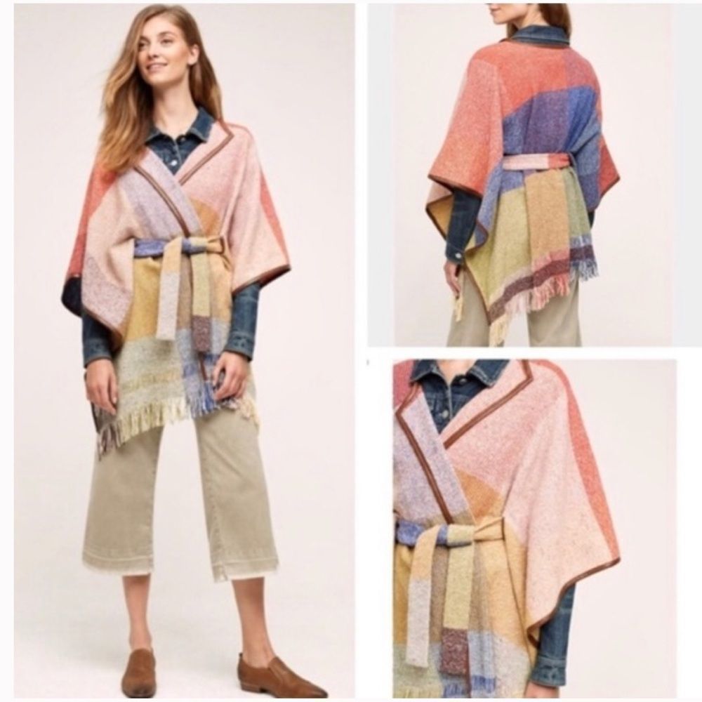 Anthropologie Morgan Carper NOMAD Plaid Poncho Cape Jacket  M/L